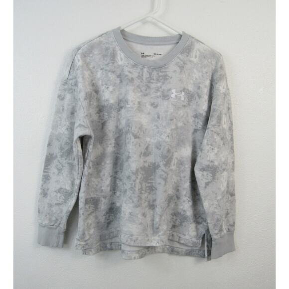 Under Armour Small Rival Fleece Oversized Printed Crew White Gray Tie Dye Camo - Picture 2 of 7
